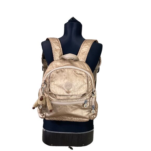 Kipling  Matta Up Backpack Travel Bag Polyamide Metallic Gold w Monkey keychain - Picture 1 of 15